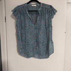 7 for all Mankind Top - Turquoise Floral with Metallic Thread